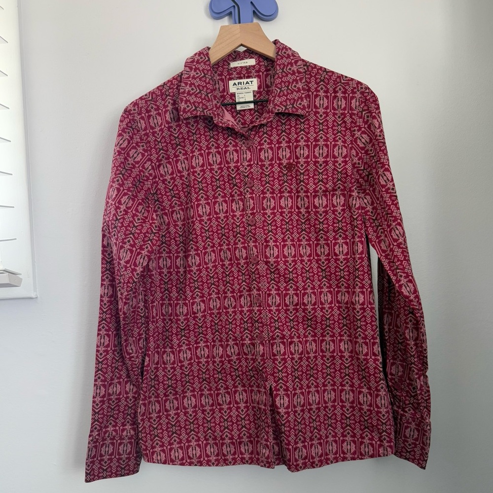 Ariat Women’s Large Alma Fitted Shirt Magenta Pink Western Rodeo Country